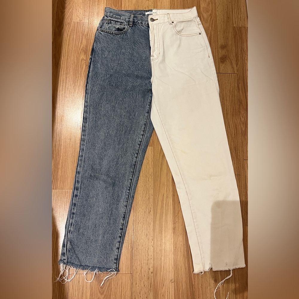blue and white high rise straight leg pacsun jeans